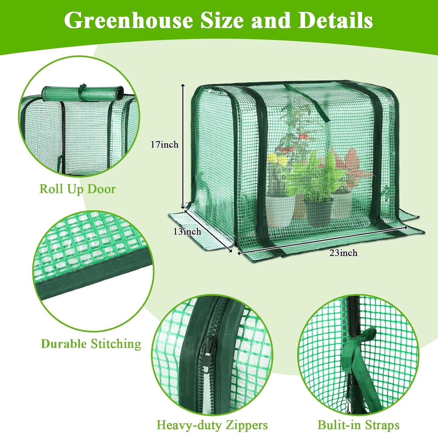 Portable Mini Greenhouse Small Green House with Waterproof Pad  Plant Cover Tent for Garden Small Plants Indoor Outdoor, Green PE