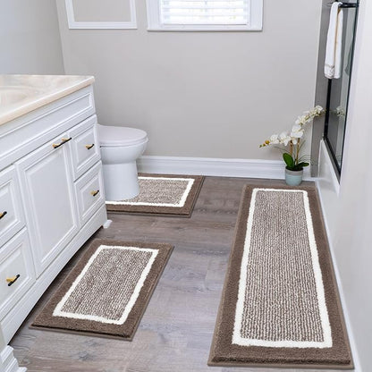 Bathroom Rug Set 3 Piece Non Slip Absorbent Bath Mats Set Microfiber Soft Bathroom Mat Plush Shaggy Bath Rugs Includes U-Shaped Toilet Mat for Bath Floor, Shower