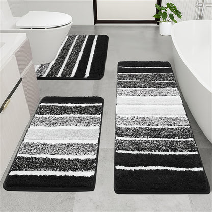 Bathroom Rugs Sets 3 Piece Bathroom Shower Rugs with U-Shaped Contour Toilet Mat   Absorbent Microfiber Plush Bath Mats Non Slip Bath Rug Machine Washable Shaggy Bath Mat   Set