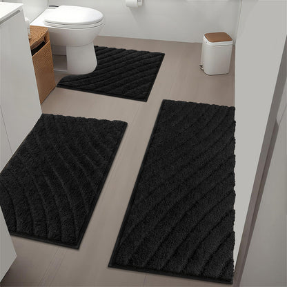 HEBE Microfiber Bathroom Rugs Sets 3 Piece,Super Absorbent Non Slip Bath Mats Rugs for Bathroom