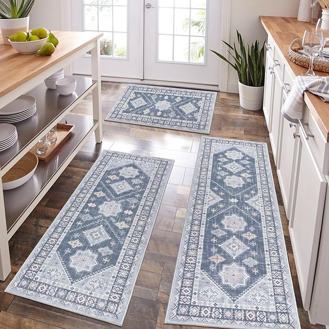 Boho Kitchen Rug Sets 3 Piece with Runner Non Slip Kitchen Rugs and Mats Washable Kitchen Mats for Floor Thick Kitchen Floor Mat Carpet Runner Rugs for Hallway Laundry Holiday Decor