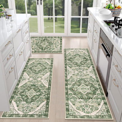 Farmhouse Kitchen Rugs Sets of 3 Non Slip Washable Boho Kitchen Rugs and Mats for Floor Kitchen Runner Rug Floor Carpet for Kitchen, Laundry, Hallways