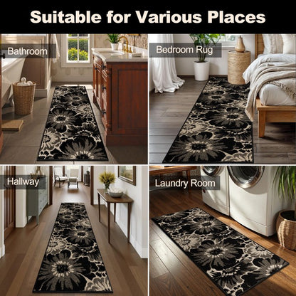 HEBE Runner Rug for Hallway,Non-slip Machine Washable Runners Flower Floor Mats Low Pile Carpet Rug Runner with Rubber Backing