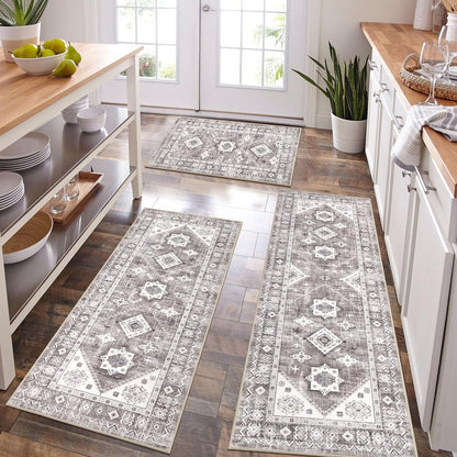 Boho Kitchen Rug Sets 3 Piece with Runner Non Slip Kitchen Rugs and Mats Washable Kitchen Mats for Floor Thick Kitchen Floor Mat Carpet Runner Rugs for Hallway Laundry Holiday Decor