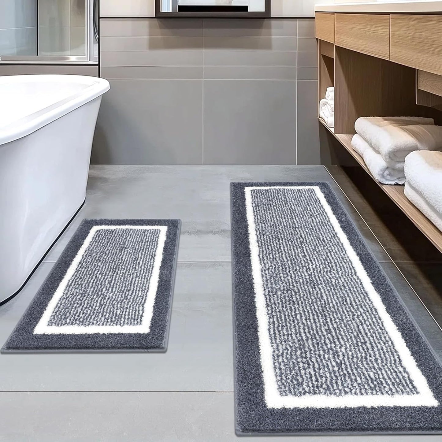 2 Piece Bath Rugs Bath Mat Set Shaggy Bathroom Mat Rug Set Non Slip Absorbent Bath Mat for Bathroom Extra Soft Machine Washable Bathroom Floor Mats