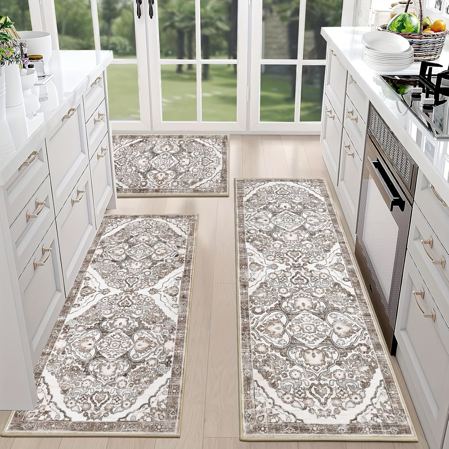 Farmhouse Kitchen Rugs Sets of 3 Non Slip Washable Boho Kitchen Rugs and Mats for Floor Kitchen Runner Rug Floor Carpet for Kitchen, Laundry, Hallways