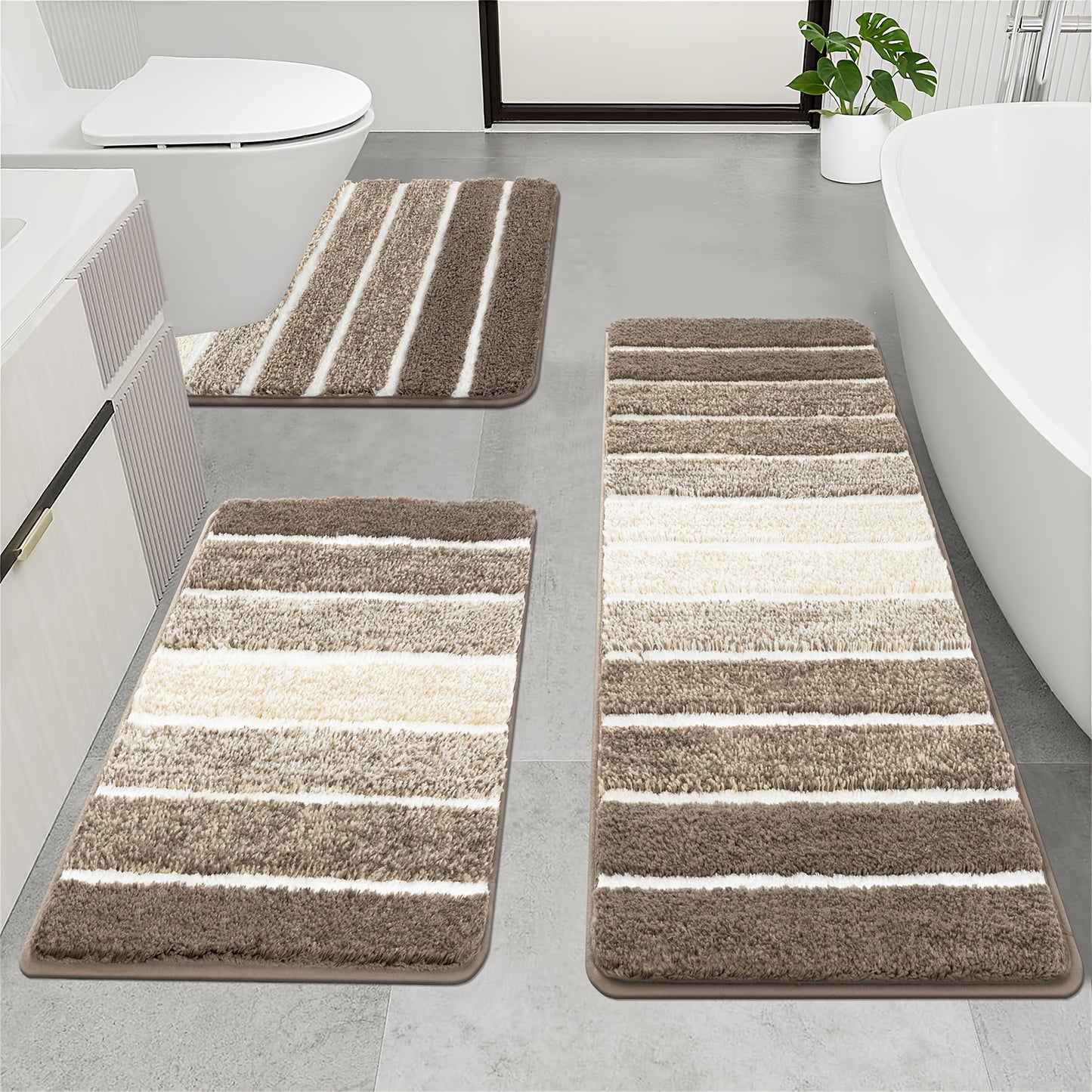 Bathroom Rugs Sets 3 Piece Bathroom Shower Rugs with U-Shaped Contour Toilet Mat   Absorbent Microfiber Plush Bath Mats Non Slip Bath Rug Machine Washable Shaggy Bath Mat   Set
