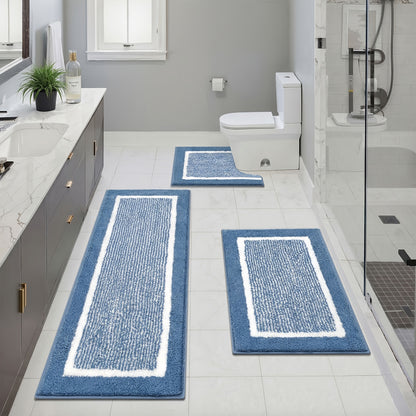 Bathroom Rug Set 3 Piece Non Slip Absorbent Bath Mats Set Microfiber Soft Bathroom Mat Plush Shaggy Bath Rugs Includes U-Shaped Toilet Mat for Bath Floor, Shower