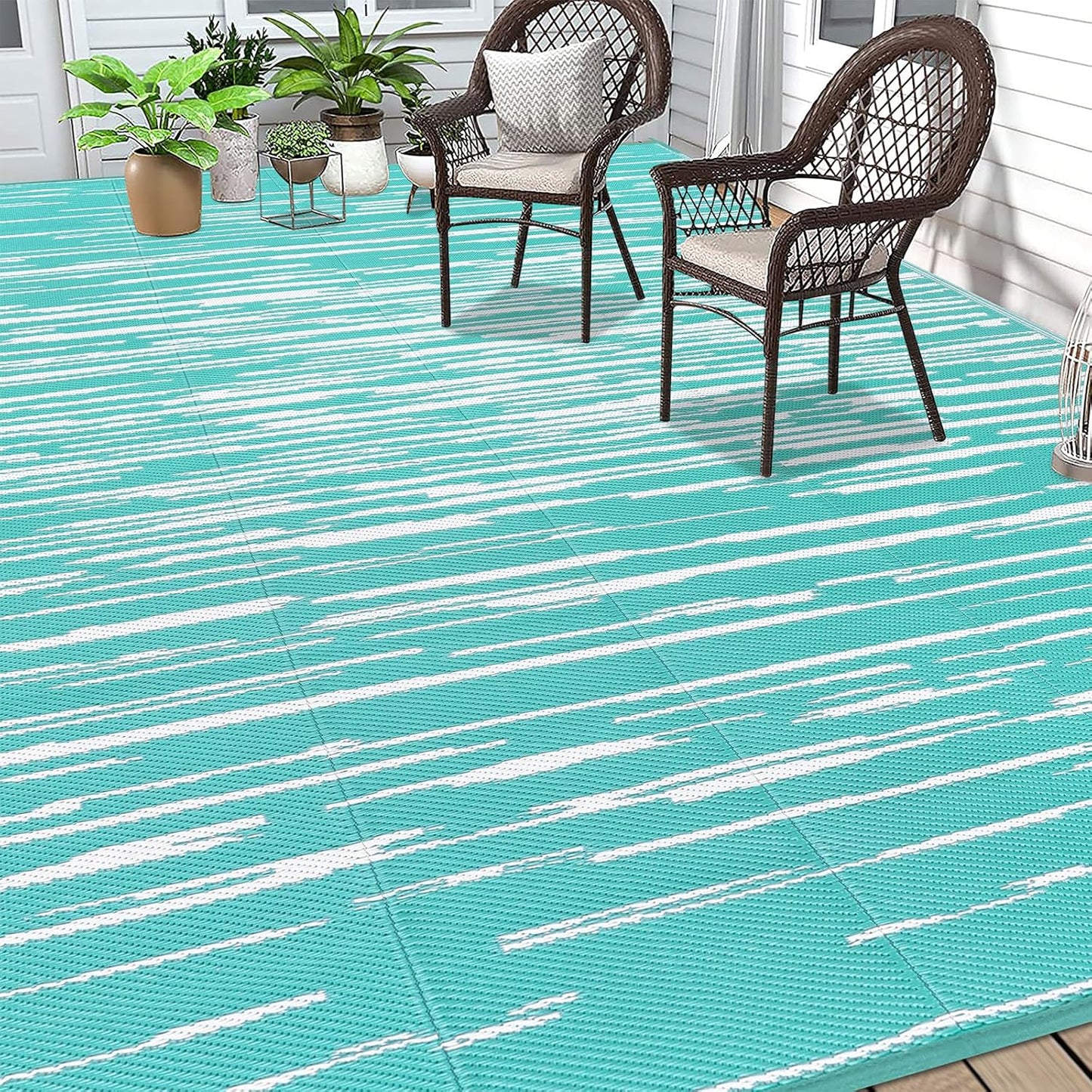 HEBE Outdoor Rug for Patios Clearance Waterproof Patio Mat Plastic Straw Rug Reversible RV Camping Tent Rug Outside Indoor Outdoor Area Rugs for RV,Deck,Beach,Balcony,Camper
