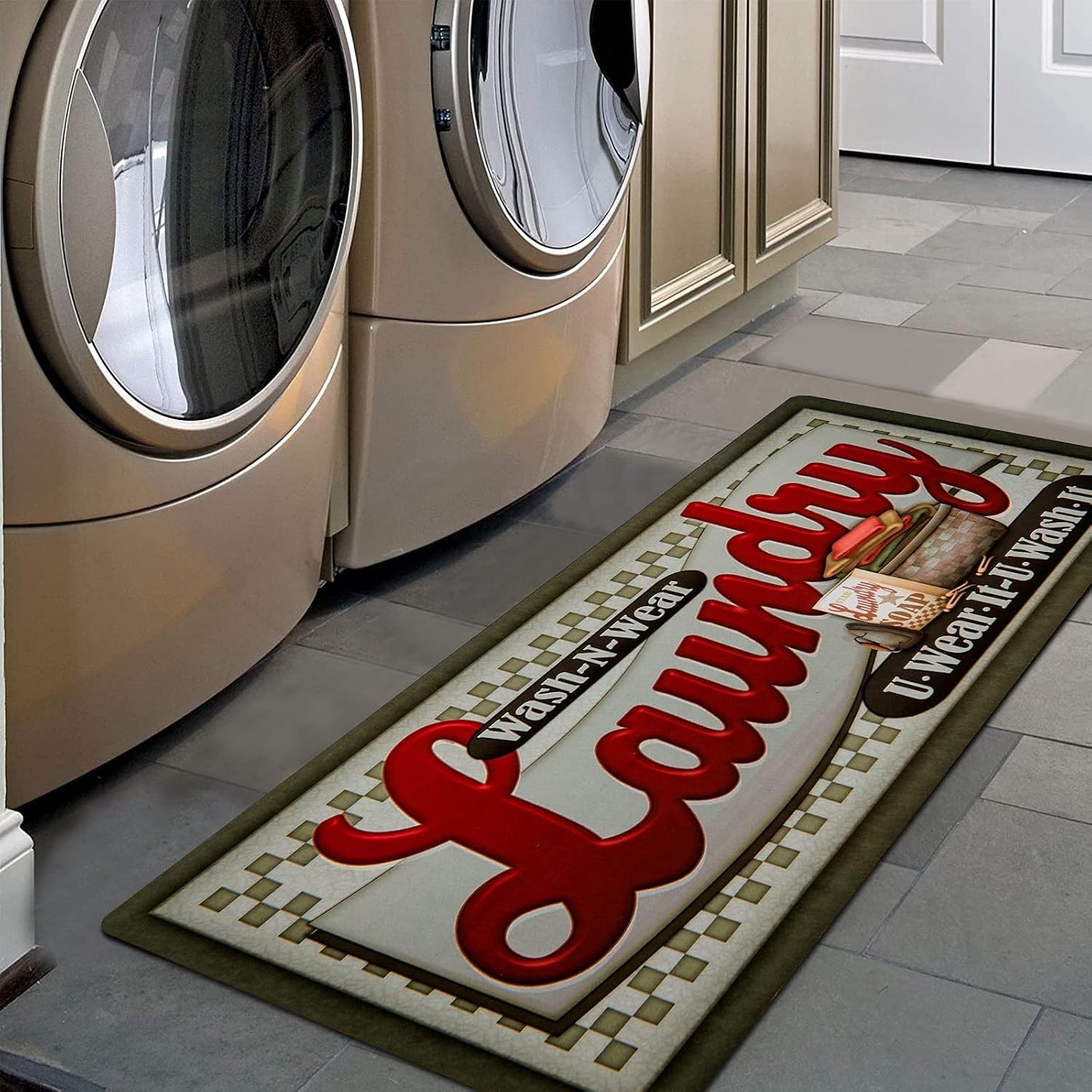 Laundry Room Rug Runner  Non Slip Waterproof Rubber Backing Laundry Mat