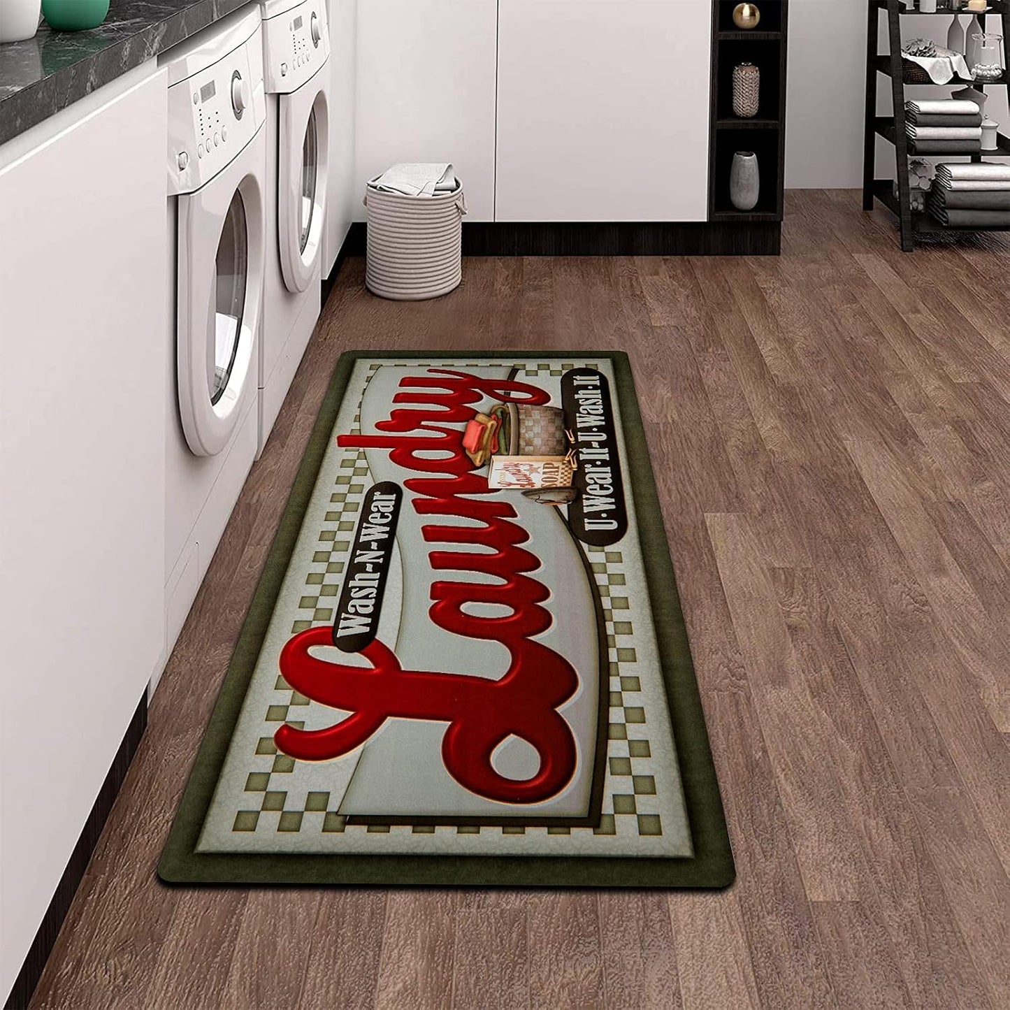 Laundry Room Rug Runner  Non Slip Waterproof Rubber Backing Laundry Mat