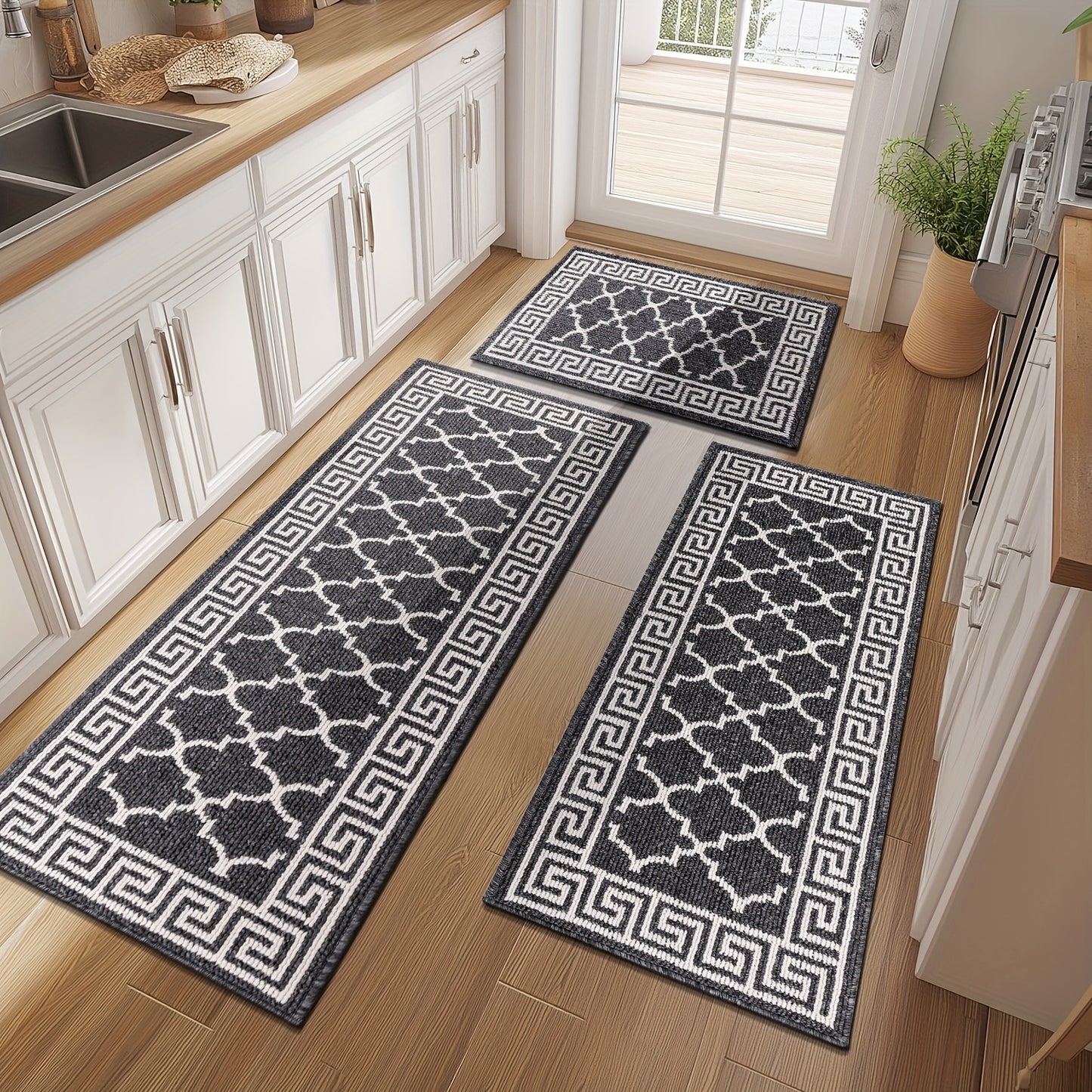 Kitchen Mat Sets 3 Piece Water Absorbent Kitchen Floor Rugs Non Slip Entrance Runner Rugs