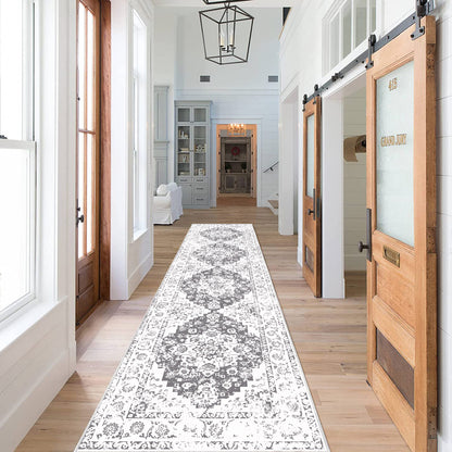 HEBE Hallway Runner Rug 2'x8' Washable Vintage Distressed Area Rugs Non Slip Laundry Rug Runner Boho Floor Carpet Runners for Hallways Entryway Laundry Room Kitchen Bathroom,Grey