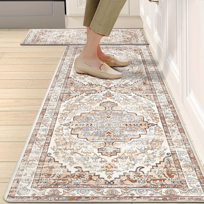 Anti Fatigue Kitchen Rugs Sets of 2 Cushioned Kitchen Mats for Floor Waterproof Kitchen Mat Set Non Slip Comfort Standing Mat for Kitchen, Office, Sink, Laundry