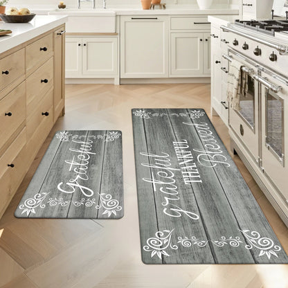 HEBE Farmhouse Kitchen Rug Set of 2, Non-Slip Anti-Fatigue Waterproof Cushioned Mat for Kitchen, Dining & Laundry Room, 18"x30"+18"x48"