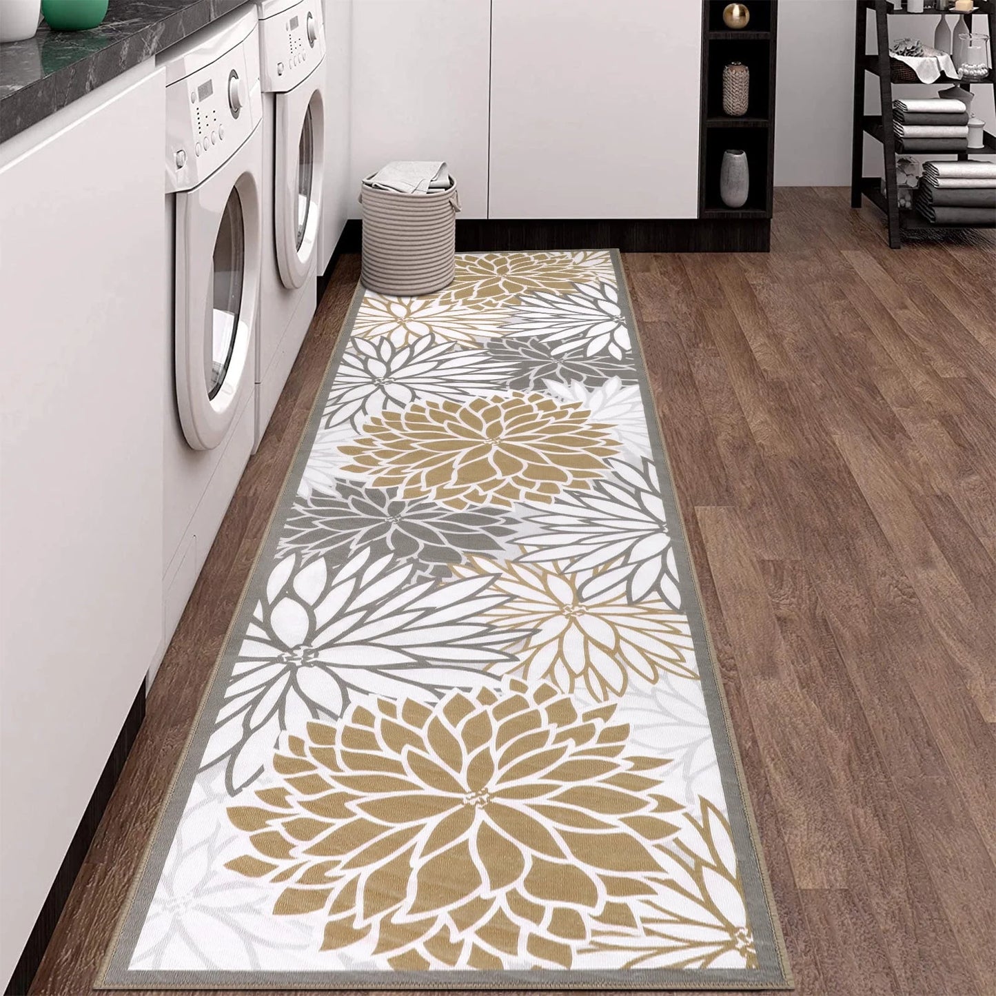 HEBE Hallway Runner Rug Non Slip Laundry Room Rug Runner Washable Kitchen Floor Carpet Rug Runner Farmhouse Entryway Mat Floral Area Rugs Runners for Hallway Bathroom Bedroom