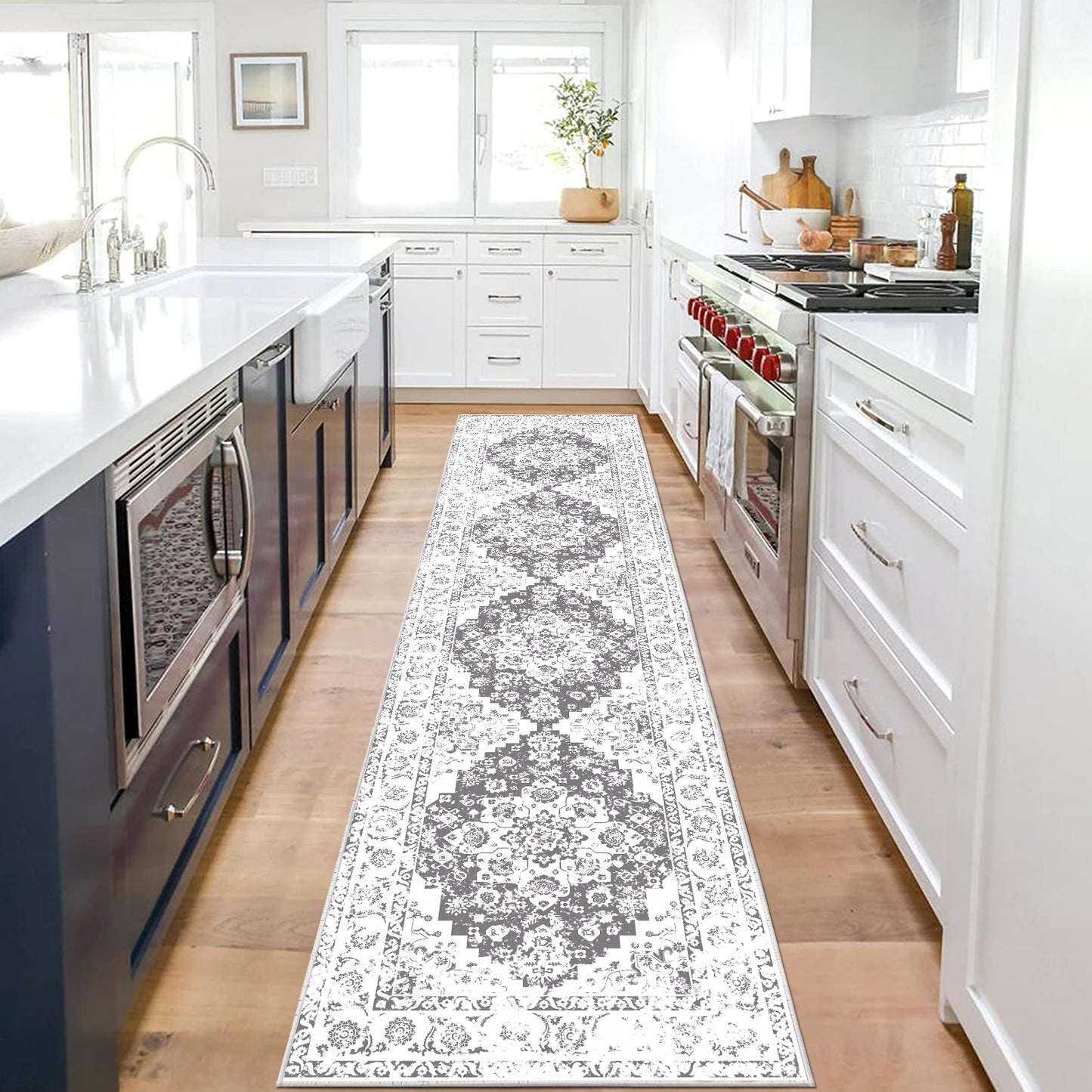 HEBE Hallway Runner Rug 2'x8' Washable Vintage Distressed Area Rugs Non Slip Laundry Rug Runner Boho Floor Carpet Runners for Hallways Entryway Laundry Room Kitchen Bathroom,Grey