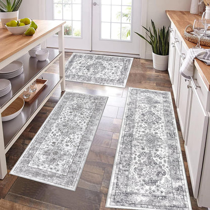 Kitchen Rugs Sets of 3 Non Slip Washable Kitchen Mats for Floor Farmhouse Kitchen Floor Mat Runner Rug Boho Kitchen Sink Rug Carpet for Kitchen Hallway Laundry Room