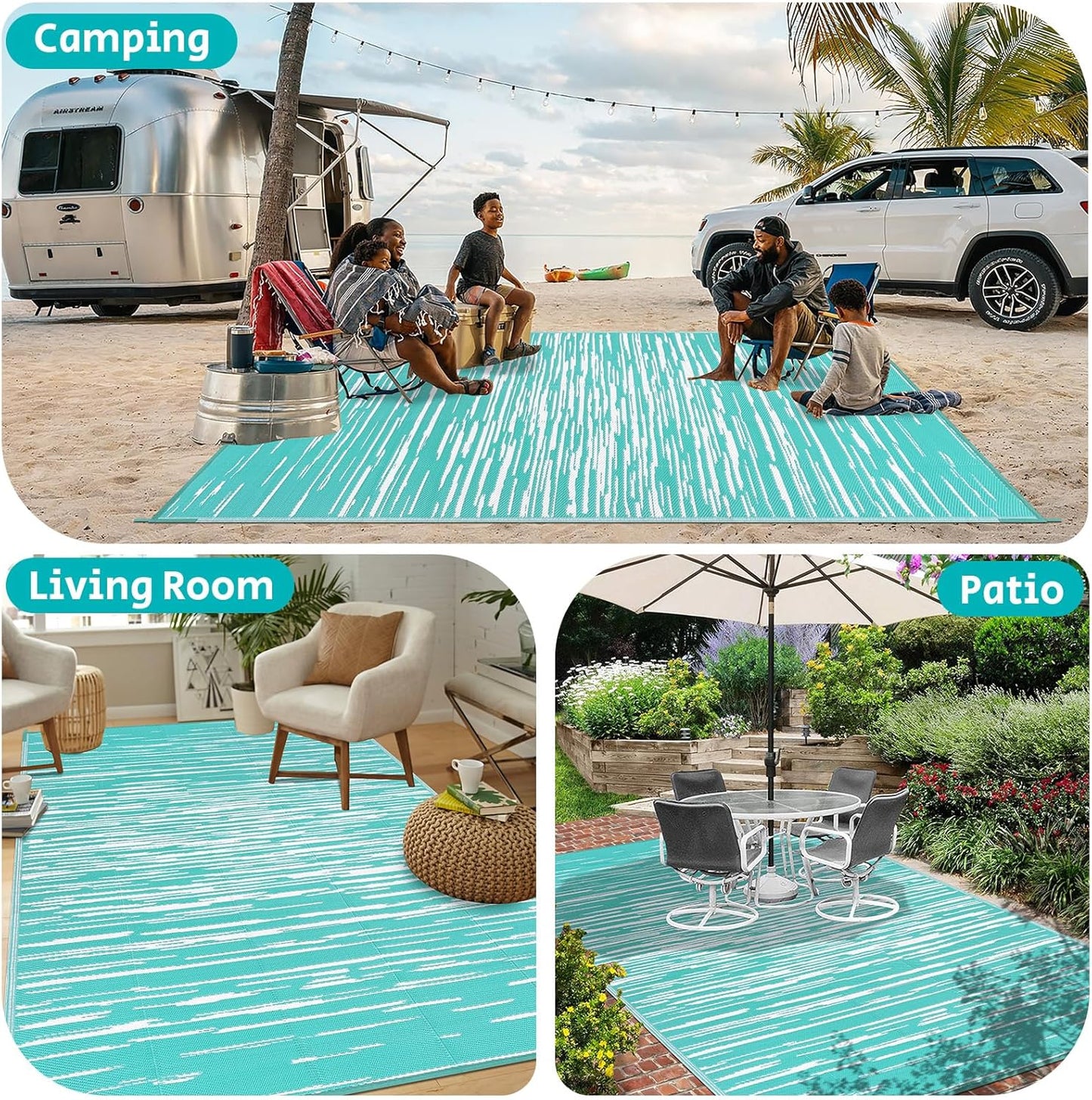 HEBE Outdoor Rug for Patios Clearance Waterproof Patio Mat Plastic Straw Rug Reversible RV Camping Tent Rug Outside Indoor Outdoor Area Rugs for RV,Deck,Beach,Balcony,Camper