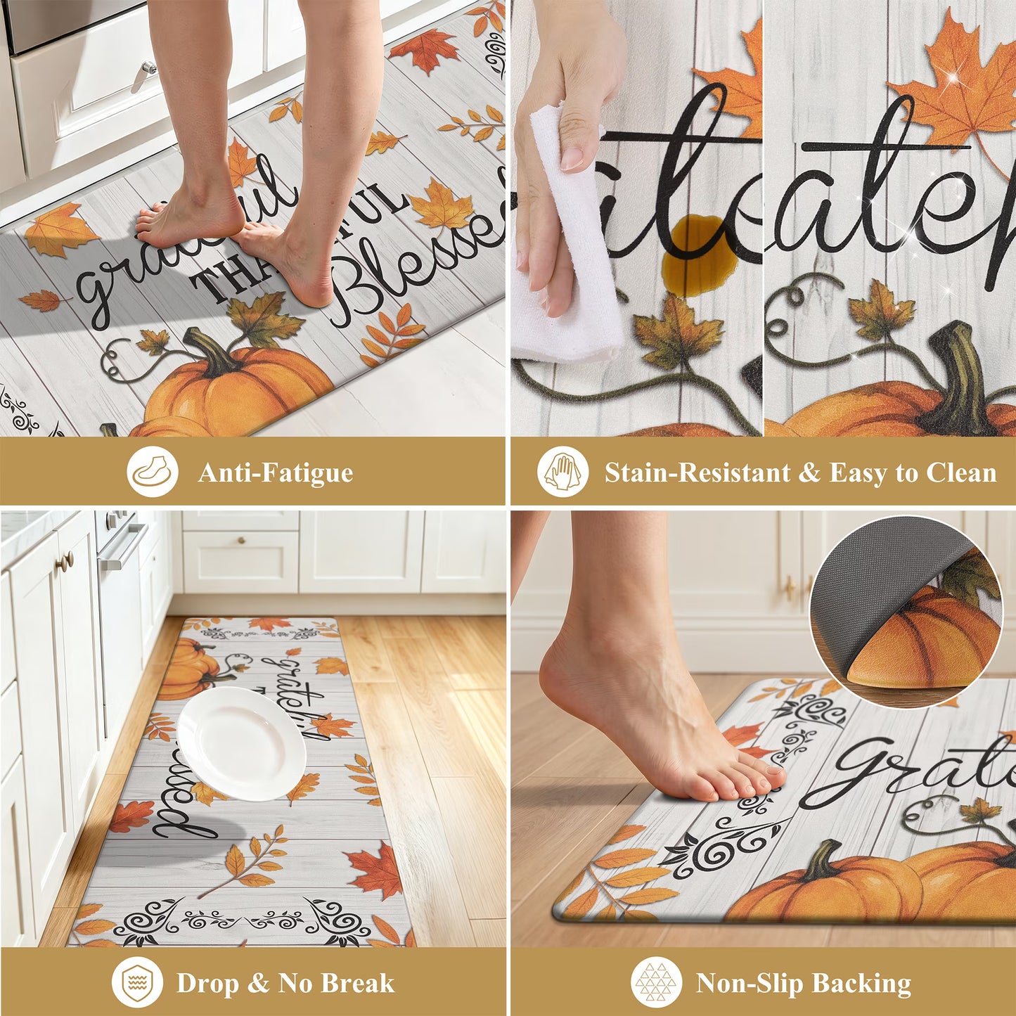 HEBE 2-Piece Kitchen Rugs Set, Non-Slip Waterproof Farmhouse Floor Mats ﻿