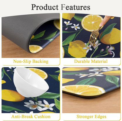 HEBE Anti Fatigue Kitchen Mats Set of 2 Non Slip Lemon Theme Cushioned Kitchen Standing Mats