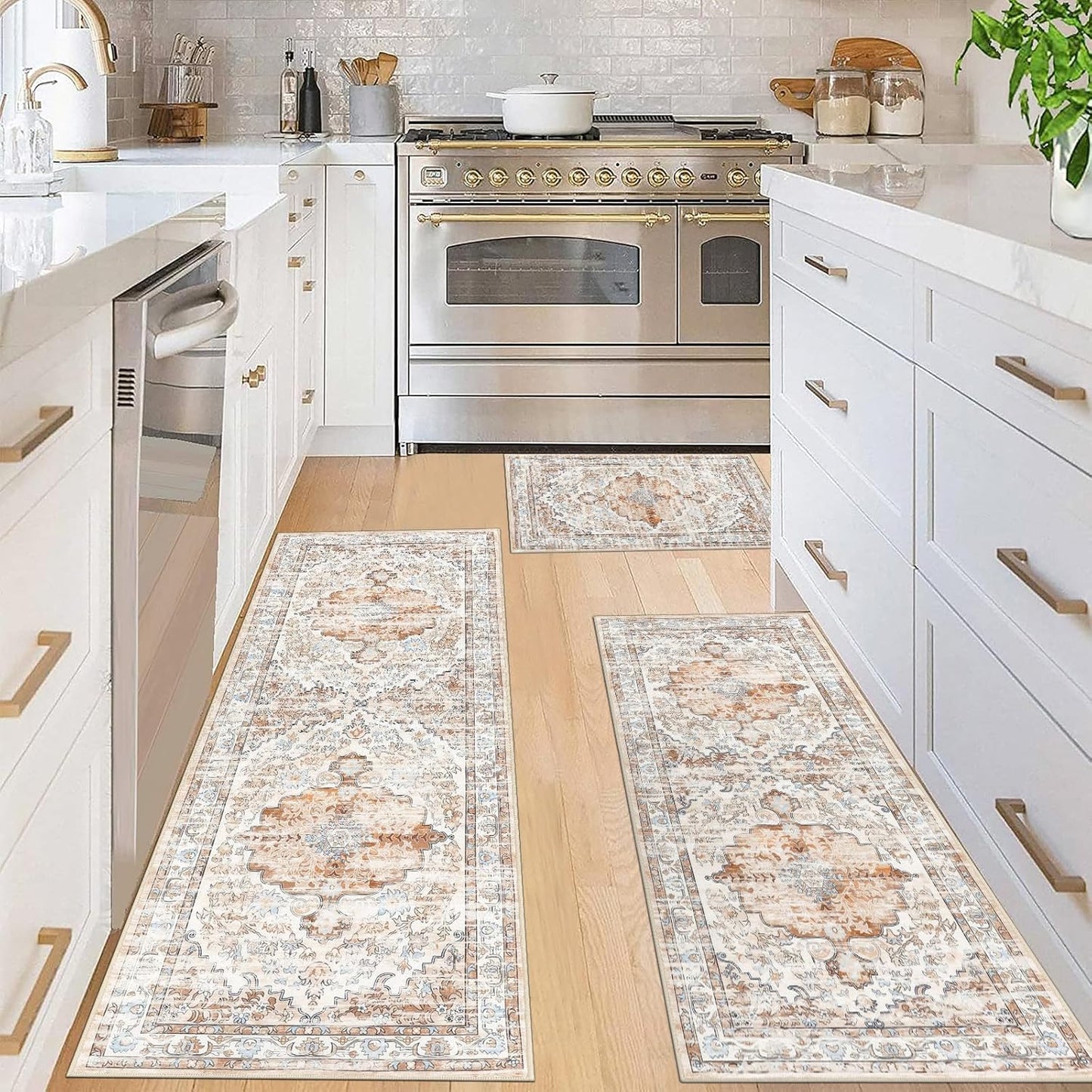 Kitchen Rugs Sets of 3 Non Slip Washable Kitchen Mats for Floor Farmhouse Kitchen Floor Mat Runner Rug Boho Kitchen Sink Rug Carpet for Kitchen Hallway Laundry Room