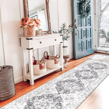 HEBE Hallway Runner Rug 2'x8' Washable Vintage Distressed Area Rugs Non Slip Laundry Rug Runner Boho Floor Carpet Runners for Hallways Entryway Laundry Room Kitchen Bathroom,Grey