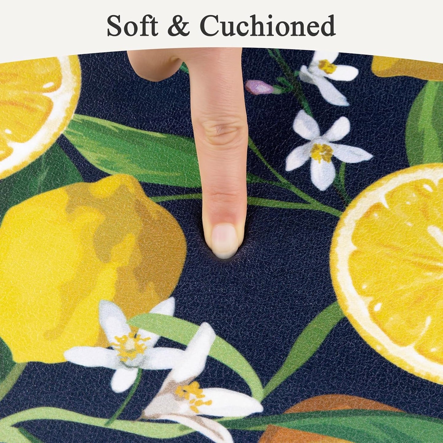 HEBE Anti Fatigue Kitchen Mats Set of 2 Non Slip Lemon Theme Cushioned Kitchen Standing Mats
