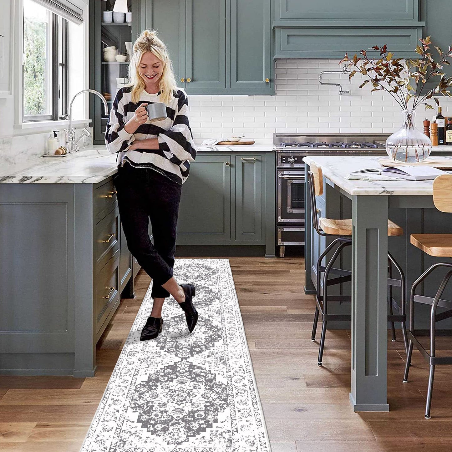 HEBE Hallway Runner Rug 2'x8' Washable Vintage Distressed Area Rugs Non Slip Laundry Rug Runner Boho Floor Carpet Runners for Hallways Entryway Laundry Room Kitchen Bathroom,Grey