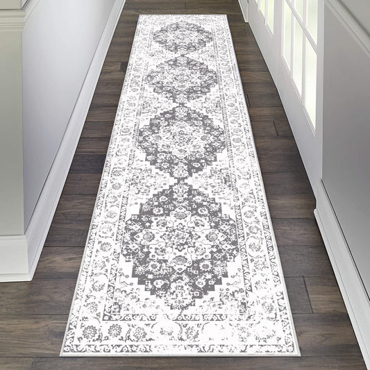 HEBE Hallway Runner Rug 2'x8' Washable Vintage Distressed Area Rugs Non Slip Laundry Rug Runner Boho Floor Carpet Runners for Hallways Entryway Laundry Room Kitchen Bathroom,Grey