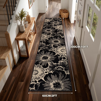 HEBE Runner Rug for Hallway,Non-slip Machine Washable Runners Flower Floor Mats Low Pile Carpet Rug Runner with Rubber Backing