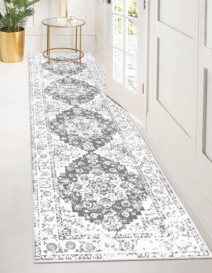 HEBE Hallway Runner Rug 2'x8' Washable Vintage Distressed Area Rugs Non Slip Laundry Rug Runner Boho Floor Carpet Runners for Hallways Entryway Laundry Room Kitchen Bathroom,Grey