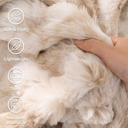 HEBE Faux Fur Throw Blanket for Couch, Cozy Soft Plush Thick Fuzzy Comfy Bubble Blanket and Fuzzy Plush Rabbit Fur Blanket for Sofa Bedroom Living Room