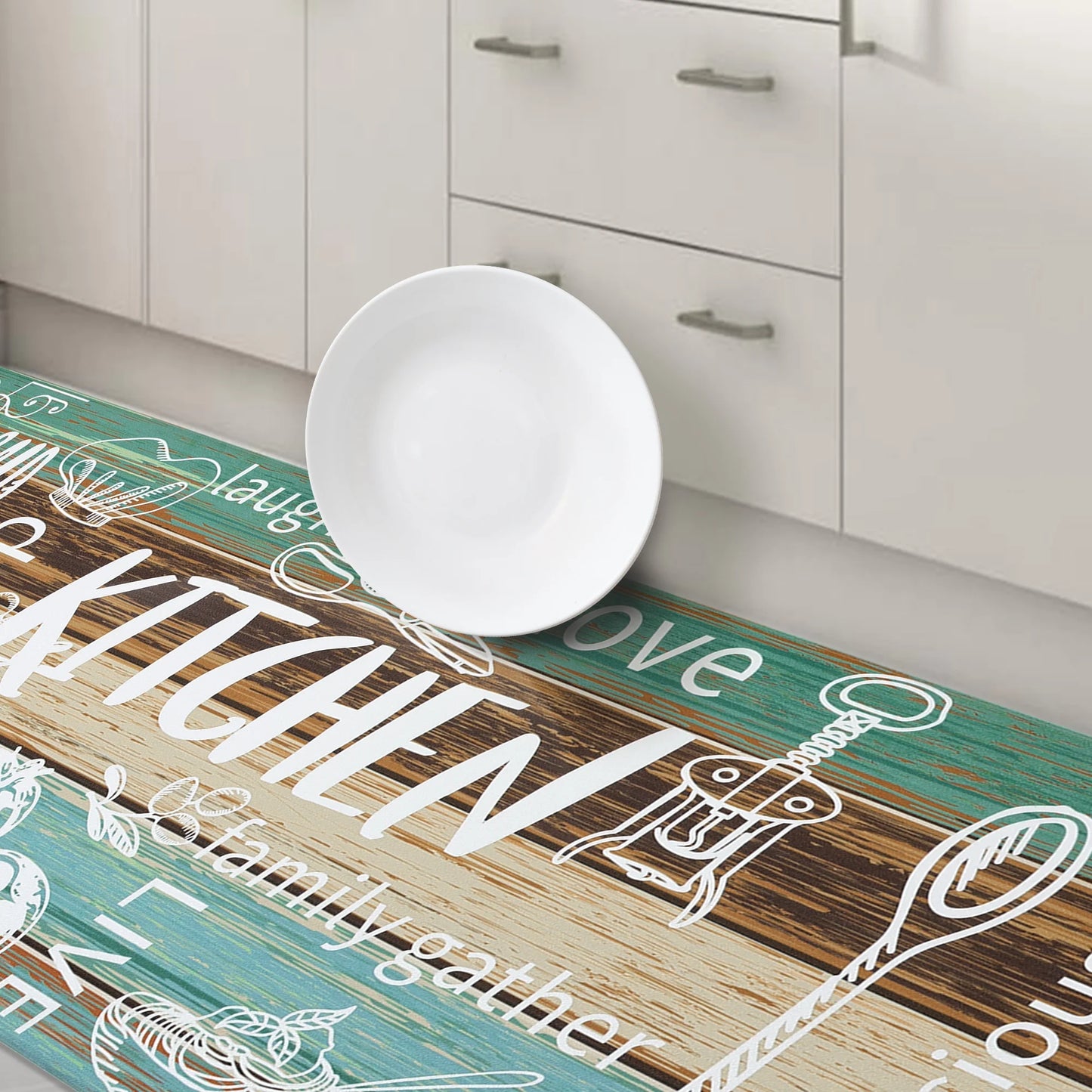 HEBE Farmhouse Kitchen Rug Set of 2, Non-Slip Anti-Fatigue Waterproof Cushioned Mat for Kitchen, Dining & Laundry Room, 18"x30"+18"x48"