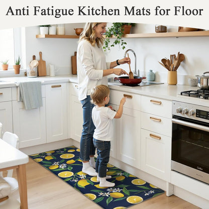 HEBE Anti Fatigue Kitchen Mats Set of 2 Non Slip Lemon Theme Cushioned Kitchen Standing Mats