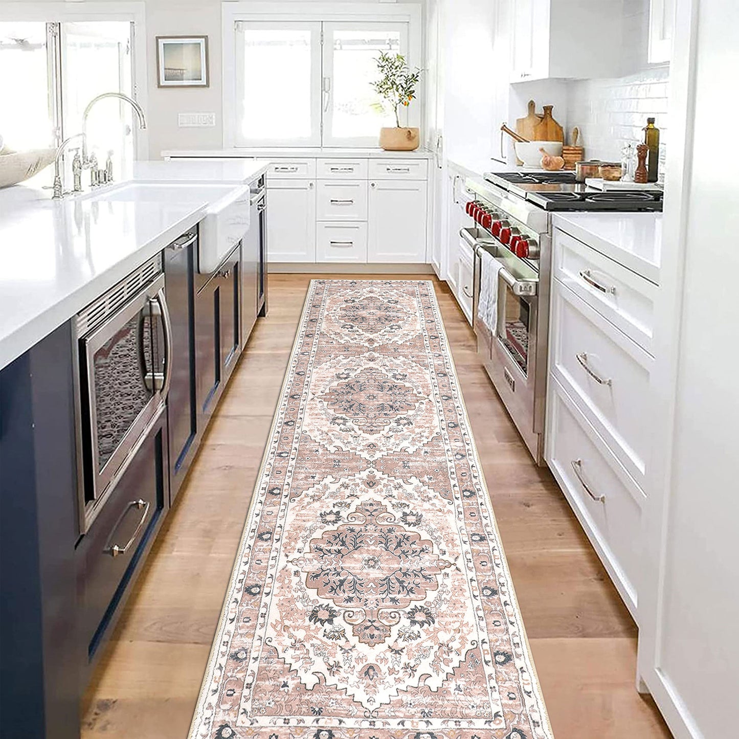 HEBE Boho Runner Rug Non Slip Washable Runner Rug for Hallway Fluffy Kitchen Rugs Laundry Room Rug Floor Carpet Runners for Hallway, Bedroom, Entryway