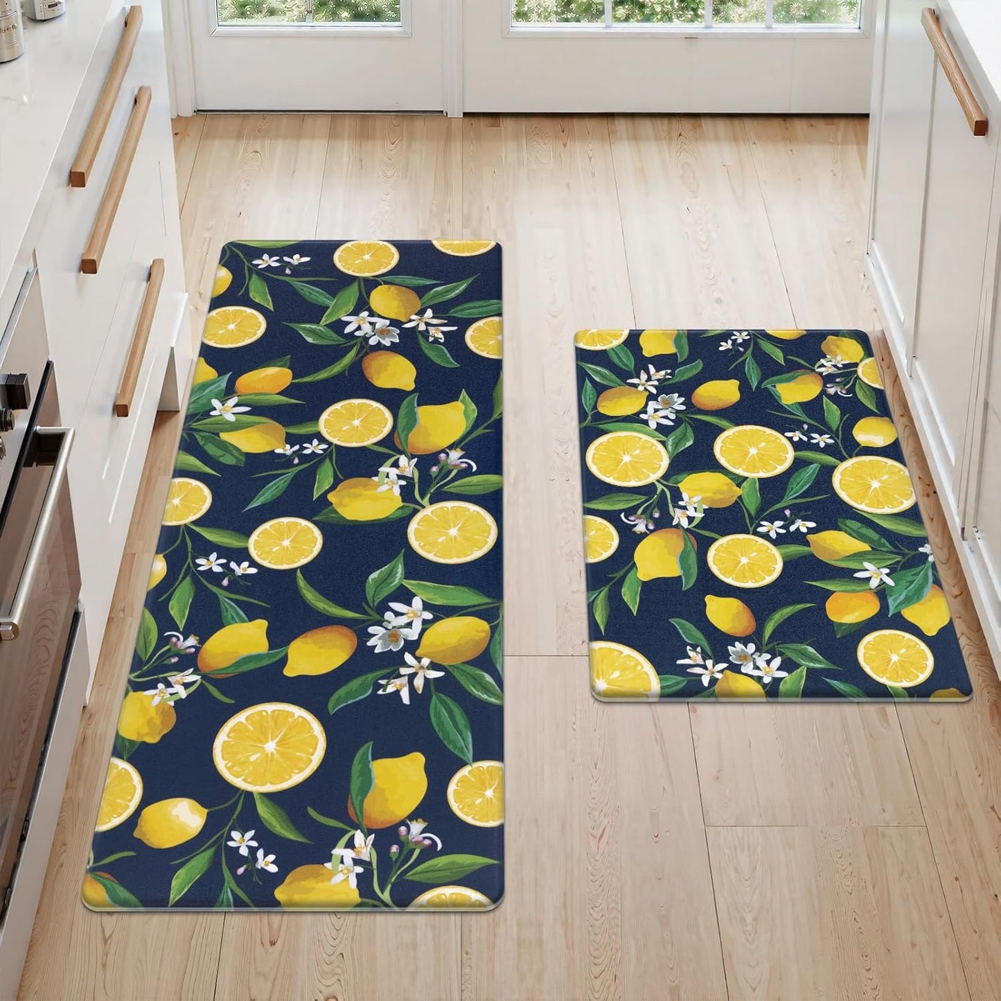 HEBE Anti Fatigue Kitchen Mats Set of 2 Non Slip Lemon Theme Cushioned Kitchen Standing Mats