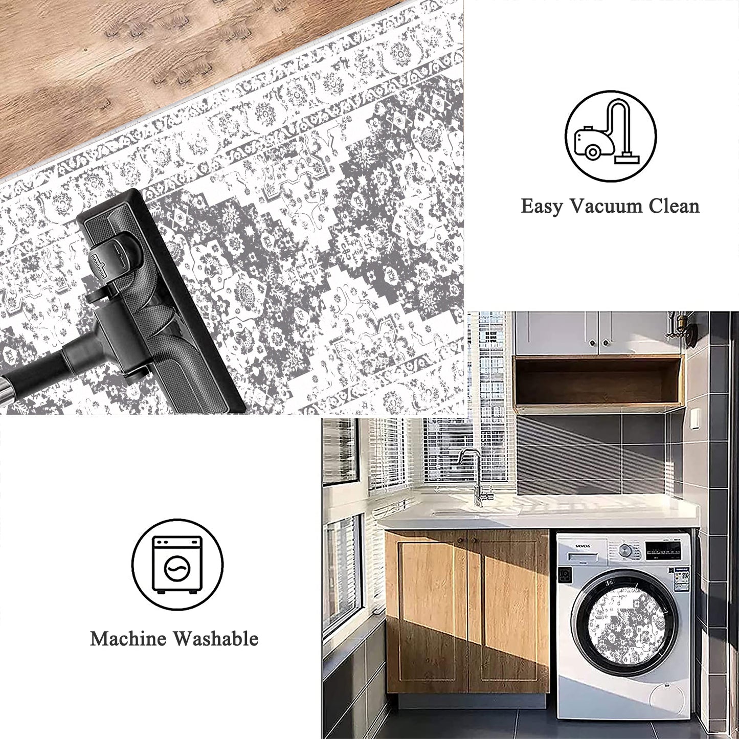 HEBE Hallway Runner Rug 2'x8' Washable Vintage Distressed Area Rugs Non Slip Laundry Rug Runner Boho Floor Carpet Runners for Hallways Entryway Laundry Room Kitchen Bathroom,Grey