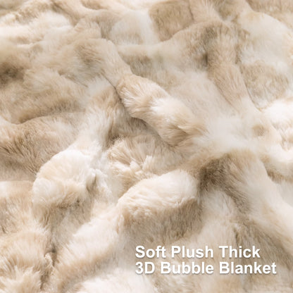 HEBE Faux Fur Throw Blanket for Couch, Cozy Soft Plush Thick Fuzzy Comfy Bubble Blanket and Fuzzy Plush Rabbit Fur Blanket for Sofa Bedroom Living Room