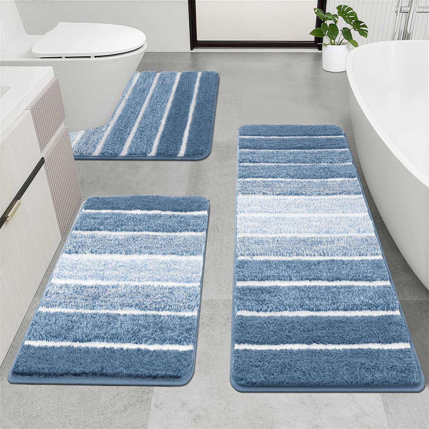 Bathroom Rugs Sets 3 Piece Bathroom Shower Rugs with U-Shaped Contour Toilet Mat   Absorbent Microfiber Plush Bath Mats Non Slip Bath Rug Machine Washable Shaggy Bath Mat   Set