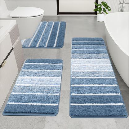 Bathroom Rugs Sets 3 Piece Bathroom Shower Rugs with U-Shaped Contour Toilet Mat   Absorbent Microfiber Plush Bath Mats Non Slip Bath Rug Machine Washable Shaggy Bath Mat   Set