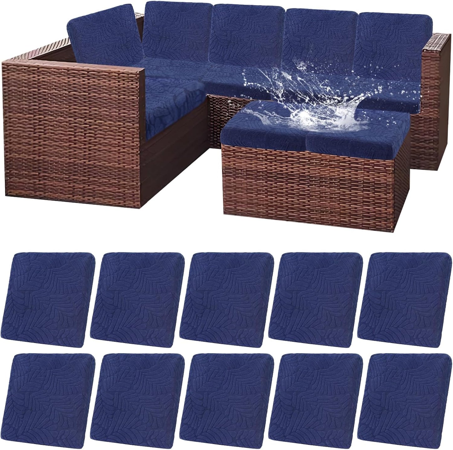 Outdoor Patio Cushion Covers Set of 10 Waterproof Stretch Seat Cushion Cover for Patio Furniture Clearance Outdoor Sofa Cushion Cover Replacement Couch Slipcovers Chair Seat Cover