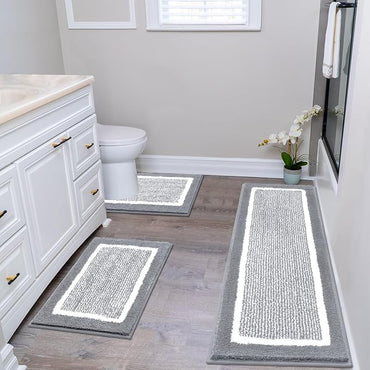 Bathroom Rug Set 3 Piece Non Slip Absorbent Bath Mats Set Microfiber Soft Bathroom Mat Plush Shaggy Bath Rugs Includes U-Shaped Toilet Mat for Bath Floor, Shower