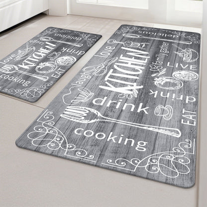 HEBE Farmhouse Kitchen Rug Set of 2, Non-Slip Anti-Fatigue Waterproof Cushioned Mat for Kitchen, Dining & Laundry Room, 18"x30"+18"x48"