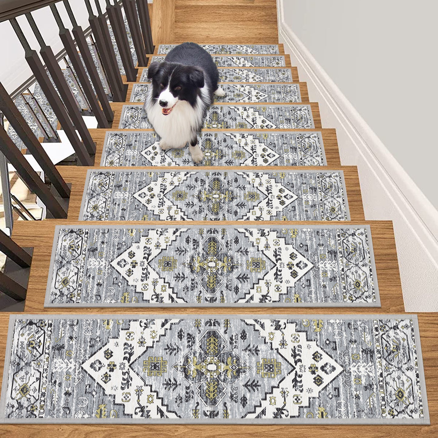 HEBE Carpet Stair Treads for Wooden Steps Indoor 15 Pack Non Slip Stair Step Treads
