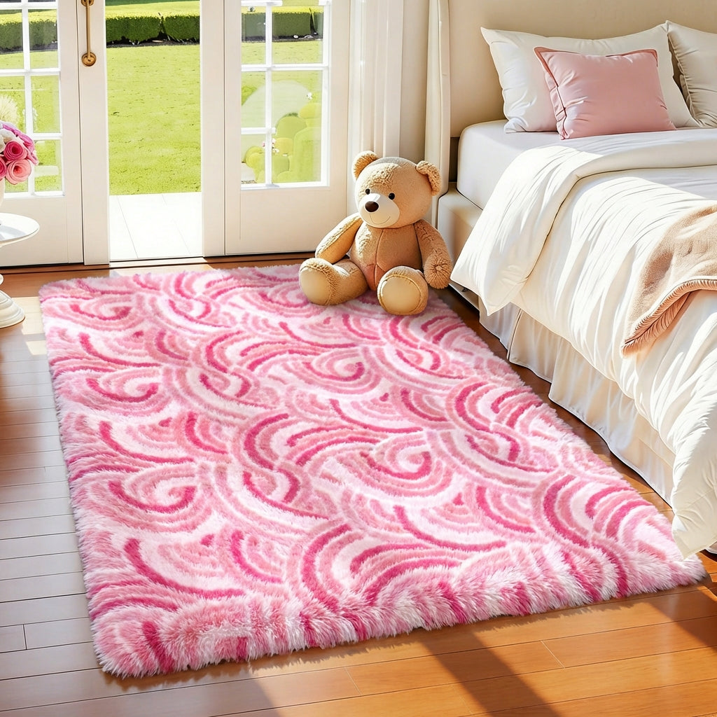 HEBE Fluffy Area Rug for Bedroom Cute Pink Furry Carpet Extra Soft Shag Washable Rugs