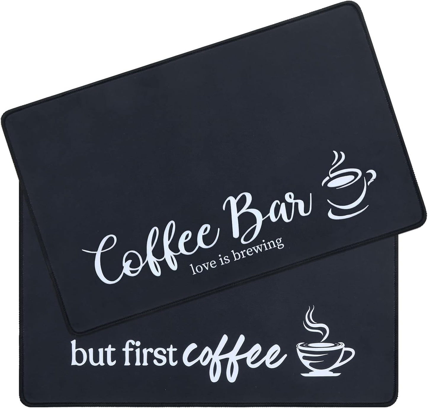 Coffee Mat 2-Pack 12x19 Inch Absorbent Non Slip Rubber Dish Drying Mat for Countertop Black