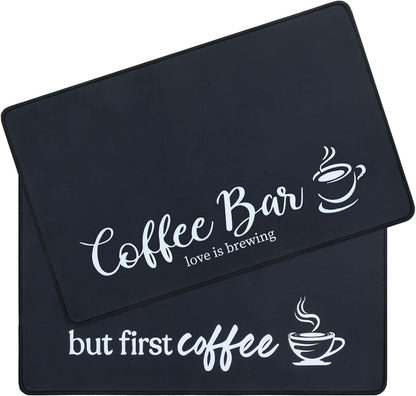 Coffee Mat 2-Pack 12x19 Inch Absorbent Non Slip Rubber Dish Drying Mat for Countertop Black