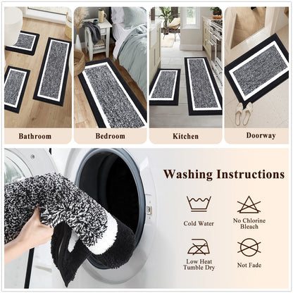 HEBE Bathroom Rug Mat Set 3 Piece, Non-Slip Ultra Soft Absorbent Bath Mat Set with U-Shaped Toilet Rug