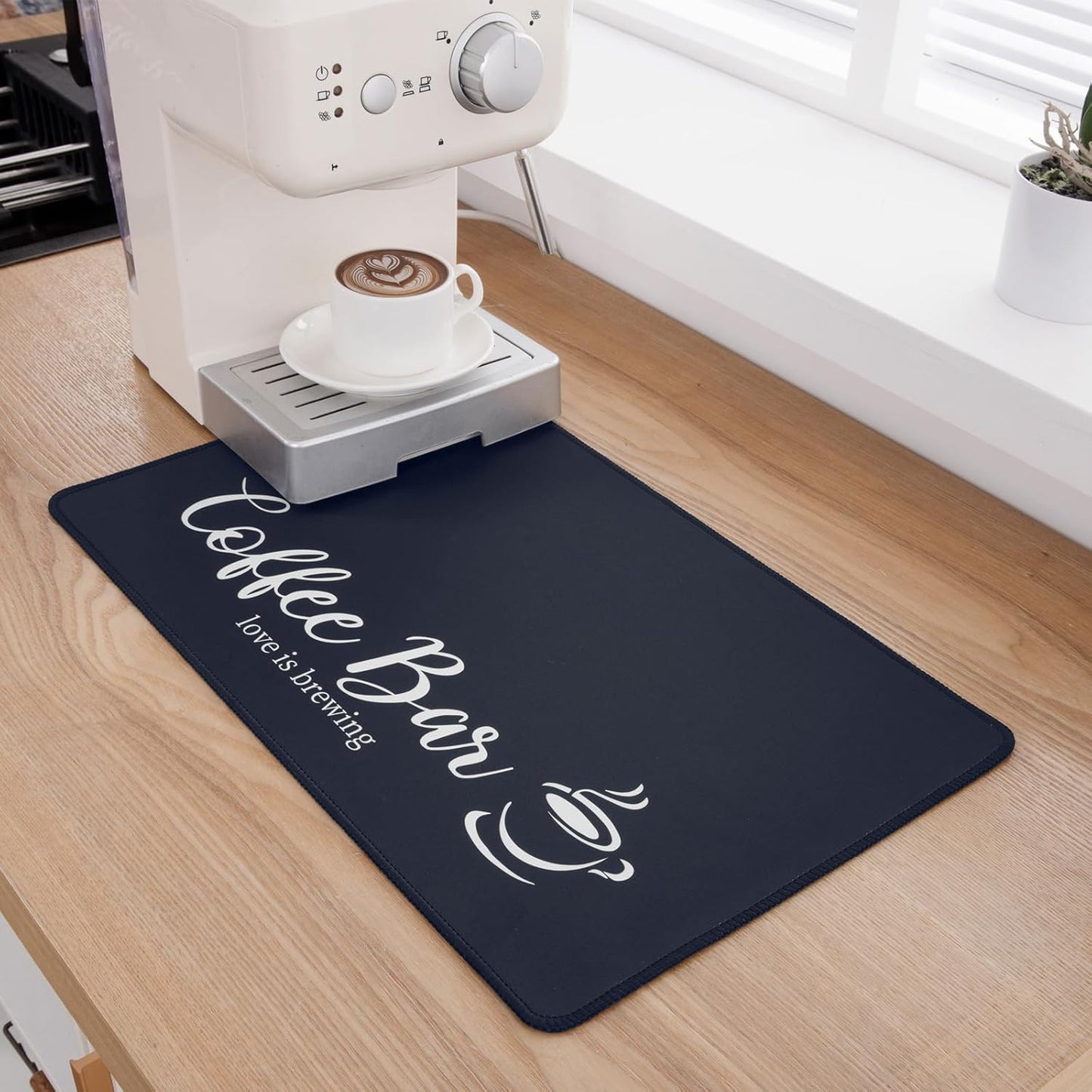 Coffee Mat 2-Pack 12x19 Inch Absorbent Non Slip Rubber Dish Drying Mat for Countertop Black